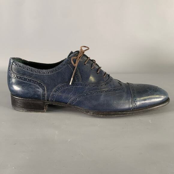 YVES SAINT LAURENT Size 9 Navy Wingtip Leather Cap Toe Lace Up Shoes main image 6